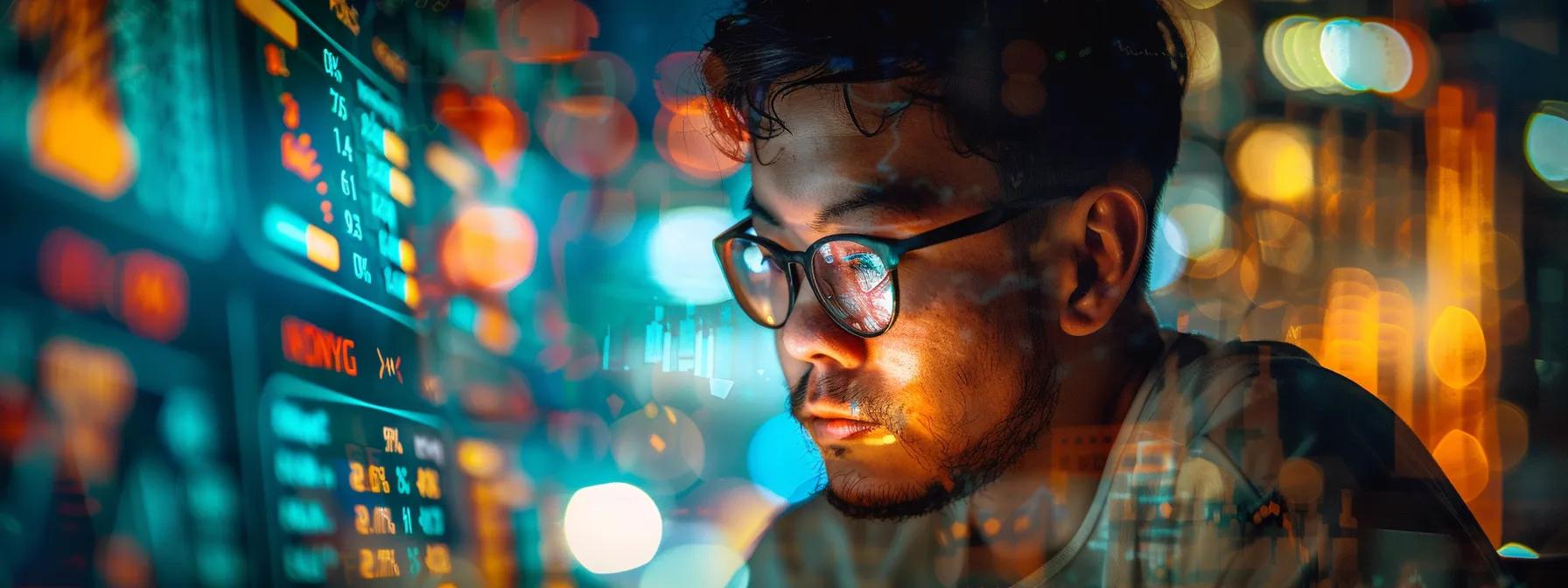 a captivating, high-contrast image of a scholar deeply immersed in analyzing financial charts illuminated by soft, focused lighting, set against a backdrop of symbolic economic indicators.