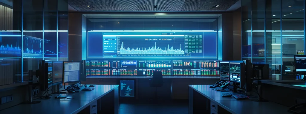 a sleek, modern stock market dashboard glows vividly with real-time alerts and fluctuating graphs, illuminated by a cool blue hue in a dimly lit room, emphasizing the urgency and excitement of financial trading.