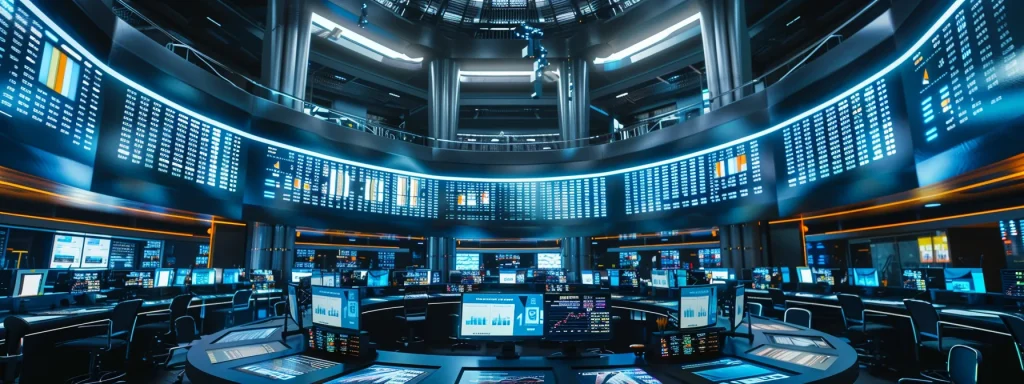 a vibrant, futuristic trading floor bustling with analysts eagerly monitoring dynamic stock market alerts on sleek digital screens, illuminated by the glow of real-time data updates.